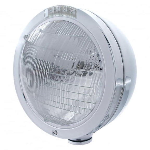 Stainless Steel Bullet Classic Headlight 6014 Bulb & LED Turn Signal - Clear Lens