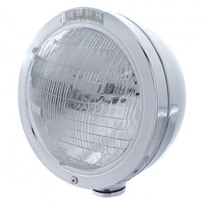 Stainless Steel Bullet Classic Headlight 6014 Bulb & LED Turn Signal - Clear Lens