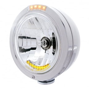 Stainless Steel Bullet Classic Headlight H4 With 10 Amber LED & Dual Mode LED Signal - Clear Lens