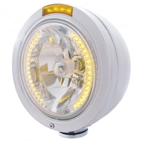 Stainless Steel Bullet Classic Headlight H4 With Amber LED & Dual Mode LED Signal - Amber Lens