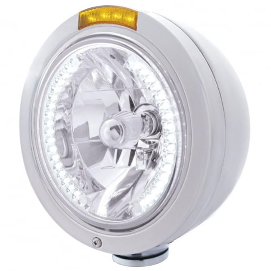 Stainless Steel Bullet Classic Headlight H4 With White LED & Dual Mode LED Signal-Amber Lens