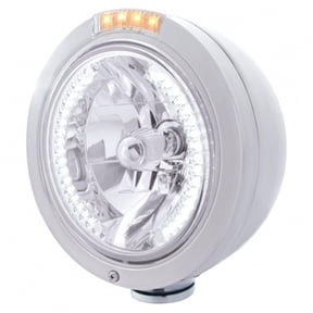 Stainless Steel Bullet Classic Headlight H4 With White LED & Signal - Clear Lens