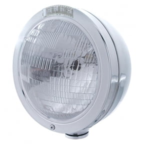 Stainless Steel Bullet Classic Headlight H6024 Bulb & LED Turn Signal - Clear Lens