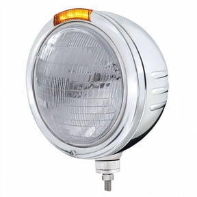 Stainless Steel Bullet Embossed Stripe Headlight 6014 & Dual Mode LED Signal - Amber Lens