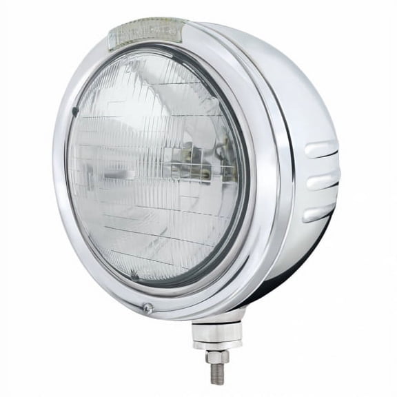 Stainless Steel Bullet Embossed Stripe Headlight H6024 & Dual Mode LED Signal - Clear Lens