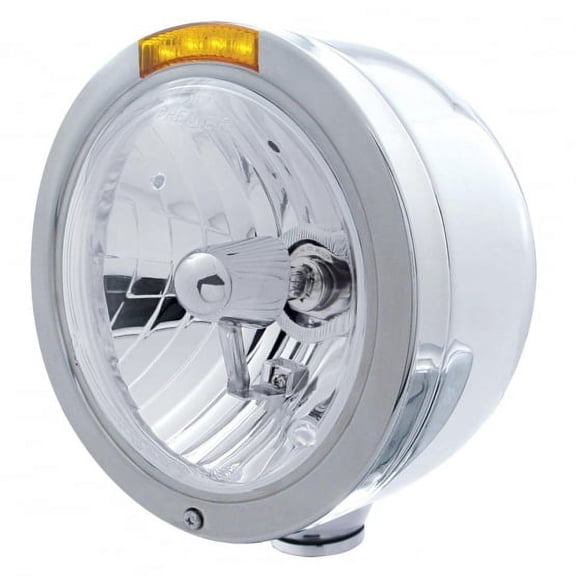 Stainless Steel Bullet Half Moon Headlight Crystal H4 Bulb & LED Turn Signal - Amber Lens
