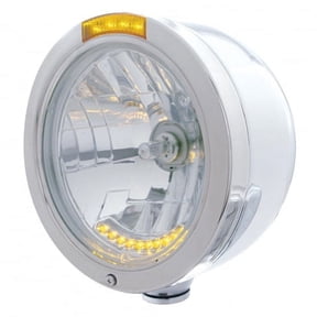 Stainless Steel Bullet Half Moon Headlight H4 With 10 Amber LED & Signal - Amber Lens