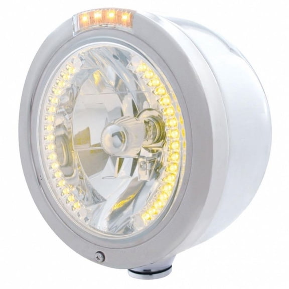 Stainless Steel Bullet Half Moon Headlight H4 With Amber LED & Dual Mode LED Signal-Clear Lens