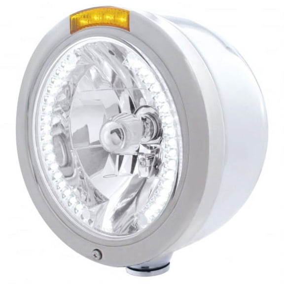 Stainless Steel Bullet Half Moon Headlight H4 With White LED & Dual Mode LED Signal-Amber Lens