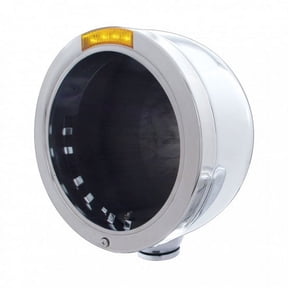 Stainless Steel Bullet Half Moon Headlight No Bulb With LED Turn Signal - Amber Lens