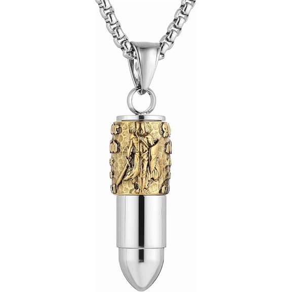 Stainless Steel Bullet Head Cremation Memorial Urn for Ashes Human Ashes Necklace 22+2In Box Chain