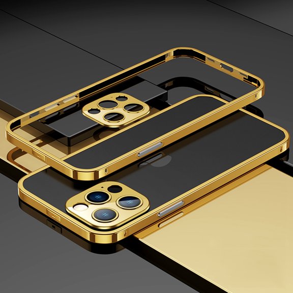 Stainless Steel Bumper Frame Case for iPhone 14 Pro 6.1 Inch,Luxury Premium Aluminum Alloy Shockproof Bumper Frame with Camera Lens Protector for iPhone 14 Pro, Gold