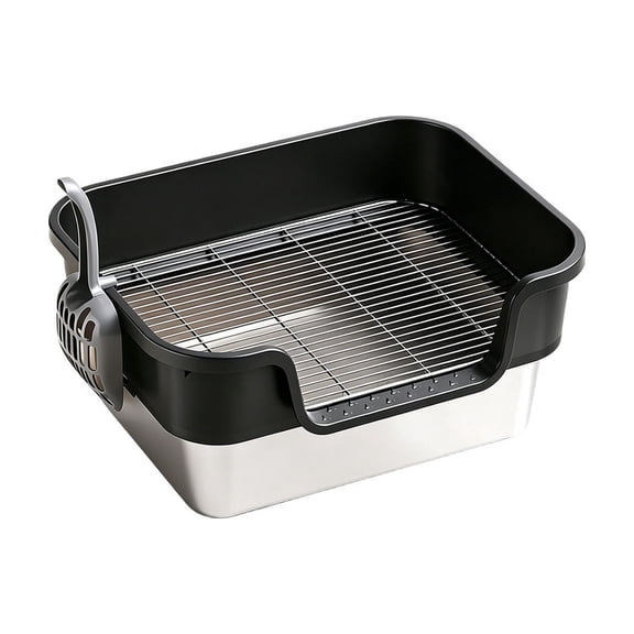 Stainless Steel Bunny Litter Box Spill Proof for Rabbits Black 43x34x17cm