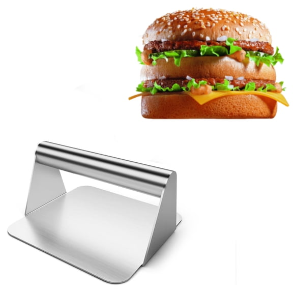Stainless Steel Burger Press, Trianu 5.5inch Rectangle Heavy-Duty Smash Bacon Press Meat Steak with Comfortable Handle for Griddle, Sandwich, Nonstick Pan
