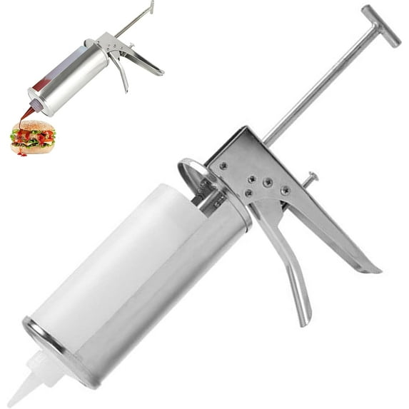 Stainless Steel Burger Sauce Dispenser: Condiment Squeeze Dispenser with 650ML Squeeze Bottles, Burger Sauce Gun For Salad, Tartar, Mayonnaise, Sour Cream and Guacamole