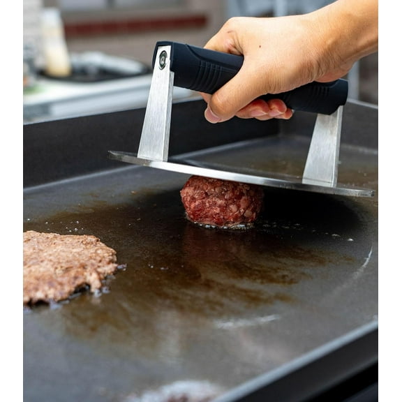 Stainless Steel Burger Smasher 3.25 LB  8 Inch Steak Weight for Smash Burgers, Bacon, Sandwiches| Dishwasher Safe, Preheatable Protein Press with Silicone Handle| Commercial BBQ Tool