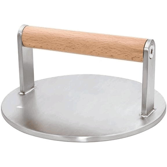 Stainless Steel Burger Smasher, 6 Inch Heavy Duty Grill Press with Wood Handle, 1.7 lb Solid Cooking Weight Press for Flat Top Griddle, Meat Press for BBQ, Fish, Chicken, Bacon & Steak