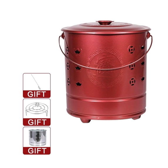 Stainless Steel Burning Bucket - Hollow Metal Fireplace Bucket for Traditional Paper Money Burning, High-Temp Resistant Treasure Bowl for Home Yard Garden