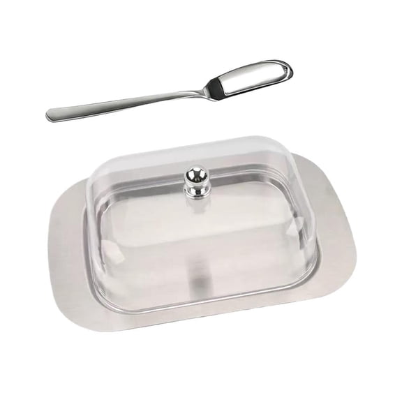 Stainless Steel Butter Dish with Lid Airtight Butter Container with Handle Cover & Spoon, Compact Countertop Dessert Bowl Cheese Bread Box, Keeps Butters Fresh, 7.3x4.8x2.4 Inch
