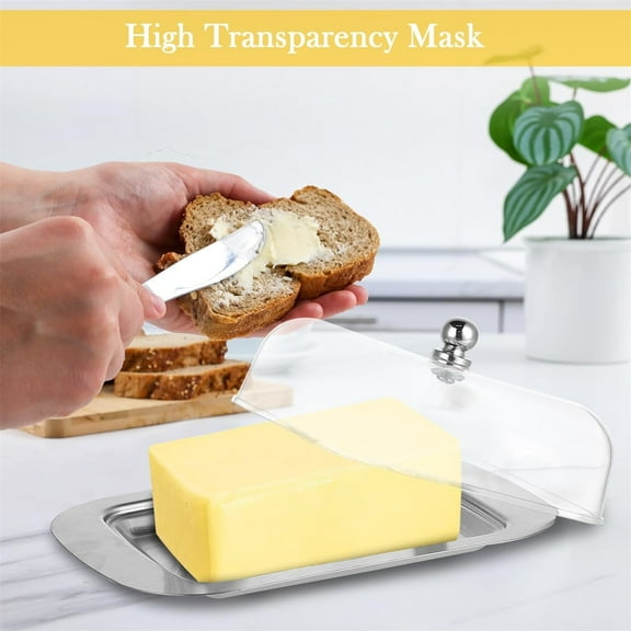 Stainless Steel Butter Dish with Lid and Handle - 250g Capacity Container for Cheese, Cold Dishes and Dessert Storage - Silver