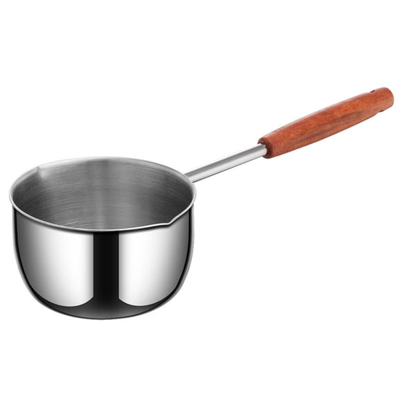 Stainless Steel Butter Melting Pot Hot Oil Pan Multi-Purpose Sauce-Pan for MINI Milk Warmer With Wooden Handle For Induction Gas Electric Stove Heating Gravy Chocolate (500ml)