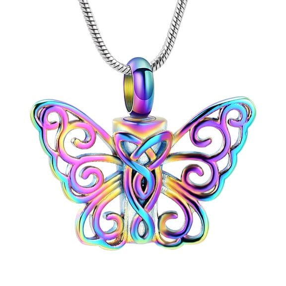 Stainless Steel Butterfly Cremation Urn Pendant Memory Necklace for Cremation Ashes Memorial Jewelry
