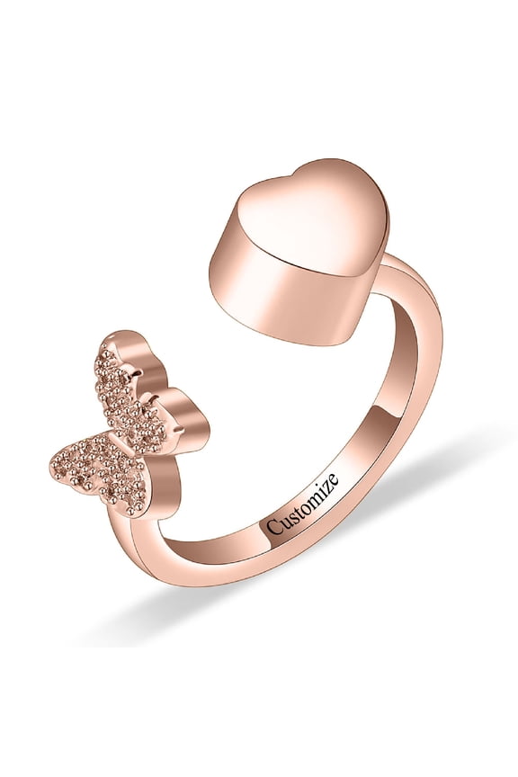 Stainless Steel Butterfly & Heart Urn Locket Ring Funeral Memory Ring Urn Memorial Jewelry