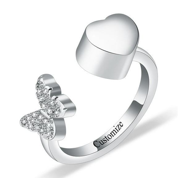 Stainless Steel Butterfly & Heart Urn Locket Ring Funeral Memory Ring Urn Memorial Jewelry