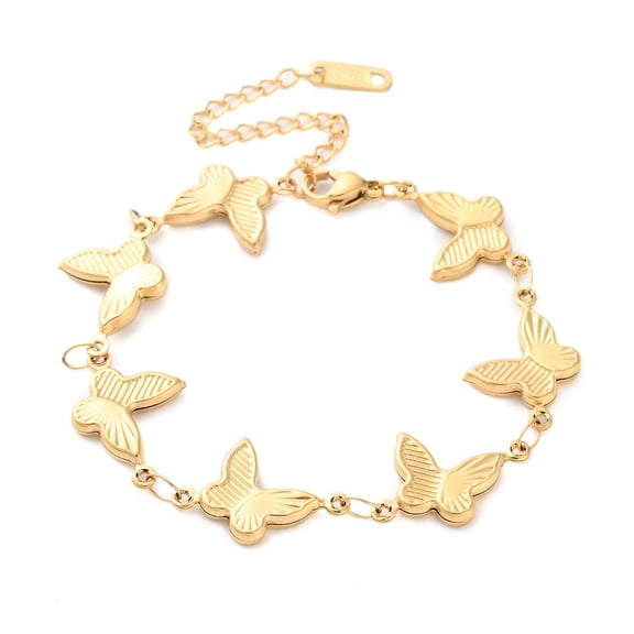 Stainless Steel Butterfly Link Chain Bracelets for Women Real 18K Gold Plated 6-7/8 inch(17.4cm)