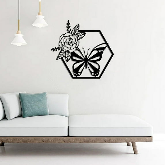 Stainless Steel Butterfly Metal Wall Decor Boho Wall Art Flower Wall Art for Indoor Living Room Bedroom and Outdoor Garden Yard Fence Decoration