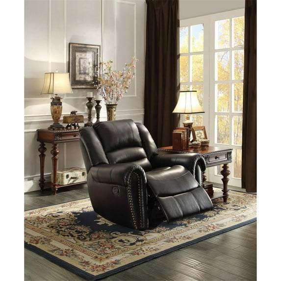 Benzara Bonded Leather Glider Reclining Chair-Color:Black