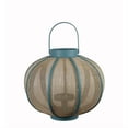 thumbnail image 1 of Benzara BM24858 Farmhouse Wood & Metal Lantern with Mesh Details, Blue & Beige, 1 of 2