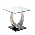 thumbnail image 1 of Tempered Glass Top End Table with U Shape Base, Silver and Black- Saltoro Sherpi, 1 of 6
