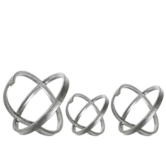 Benjara BM208639 Metal Table Top Sculpture with Orb Design, Silver - Set of 3