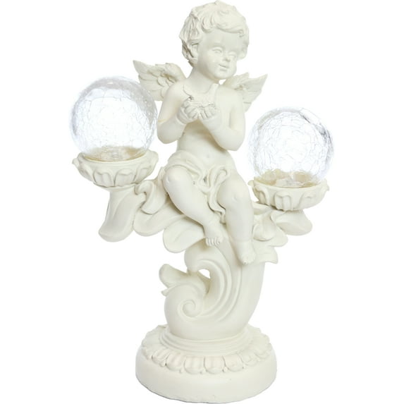Solar Cherub Angel With Crackled Glass Lights