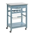 thumbnail image 1 of Contemporary Kitchen Island with Stainless Steel Top and Casters, Blue, 1 of 2