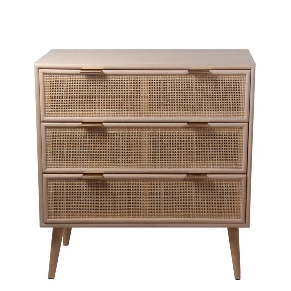 3 Drawer Wooden Accent Chest with Mesh Pattern Front, Light Brown- Saltoro Sherpi