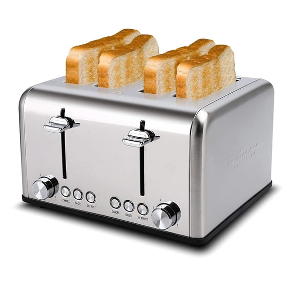 Stainless Steel CUSIMAX 4-Slice Toaster: Extra-Wide Slots, Ultra-Clear LED Display & 6 Shade Settings (Dual Control Panels + Cancel/Bagel/Defrost + Removable Trays)
