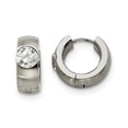 thumbnail image 1 of Stainless Steel CZ Brushed & Polished Round Hinged Hoop Earrings, 1 of 7