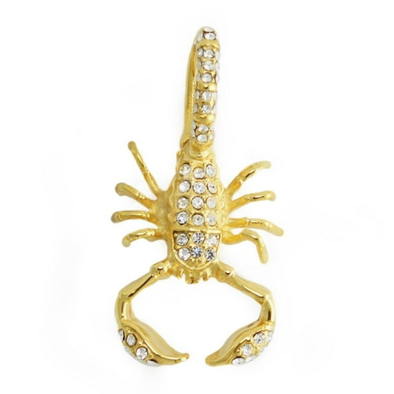Stainless Steel CZ Encrusted Gold Tone Scorpion Pendant