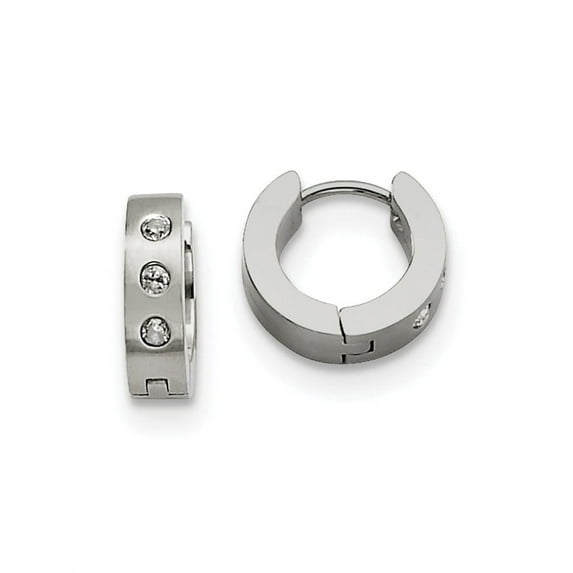 Stainless Steel CZ Hinged Hoop Earrings