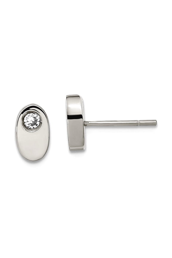 Stainless Steel CZ Cubic Zirconia Simulated Diamond Polished Oval Post Earrings 8x5mm Wide - Jewelry Gift for Mom