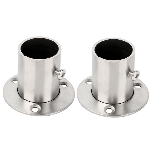 Stainless Steel Cabinet Closet Rod Bracket Holder Flange Socket 25mm Dia 2 Pcs