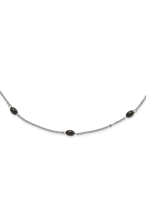 Stainless Steel Cable Beaded Necklace Chain IP Black-plated Beads Station 62 inch