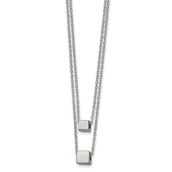 Stainless Steel Cable Fancy Necklace Chain Chisel Polished Square Beads on a Two Strand 17 inch with 2 Extension 19 5.95 mm
