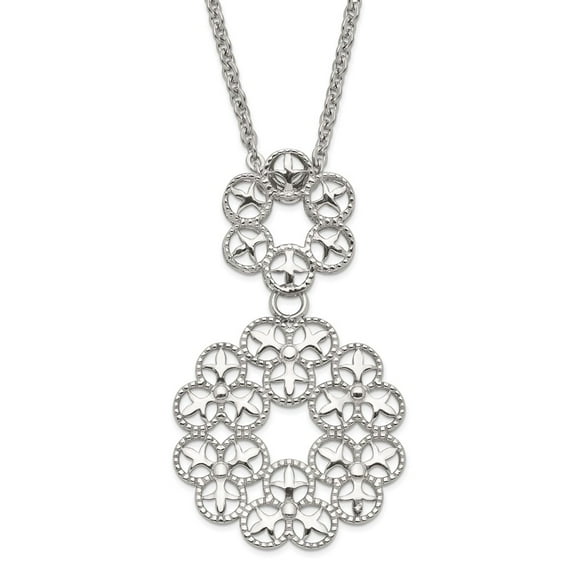 Stainless Steel Cable Fancy Necklace Chain Polished and Textured Circle Design Slide 18 inch
