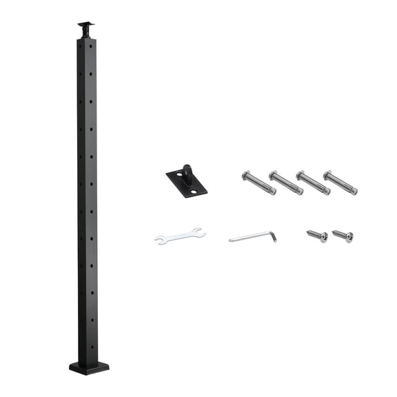 Stainless Steel Cable Fencing Posts 42x1x2 Inch Corner Posts with L Shaped Pre Drilled Holes Horizontal Curved Brackets Black 1 Piece