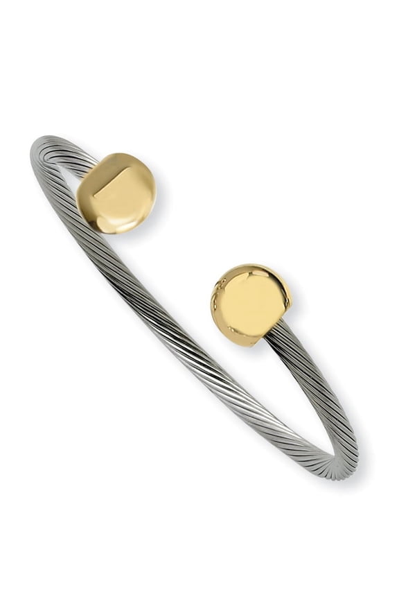 Stainless Steel Cable & Gold IP-plated Ball End Cuff Bracelet