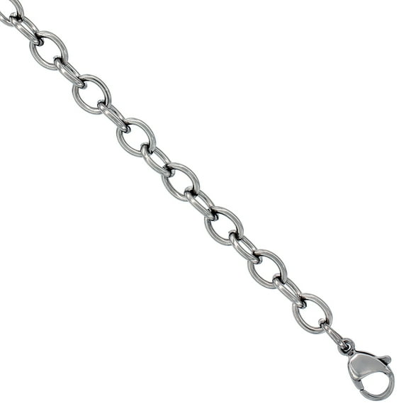 Stainless Steel Cable Link Chain Bracelet 6 mm, 8 inch