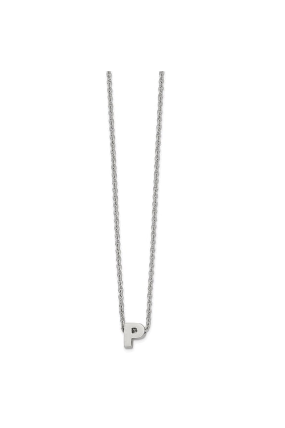Stainless Steel Cable Name Initials Necklace Chain Polished Letter P 18in w/2in ext 20 inch